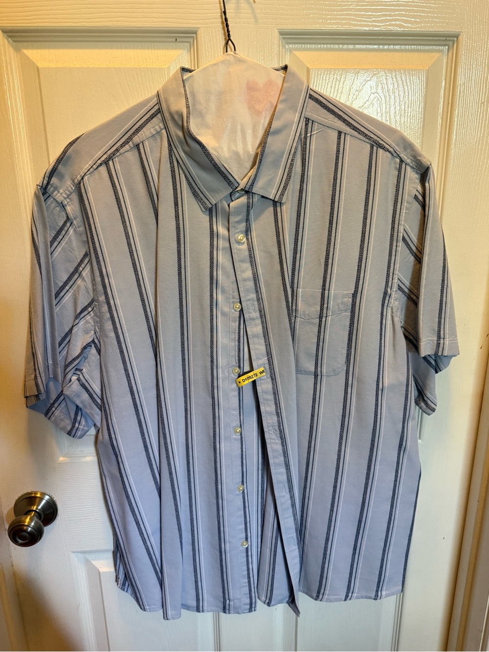 Old Navy Light Blue and Navy Vertical Stripe Short Sleeve Shirt